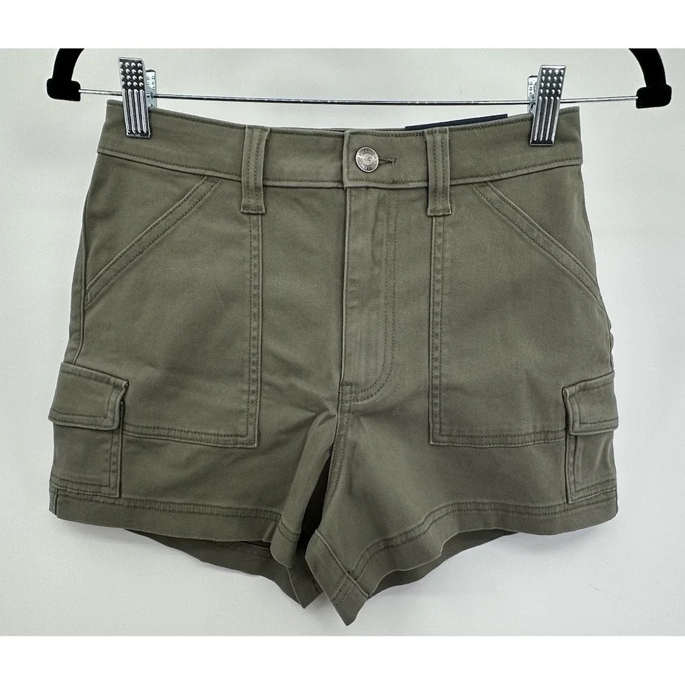 Hollister Ultra High Rise Olive Green Cargo Mom Women's Shorts Size 1/0 New